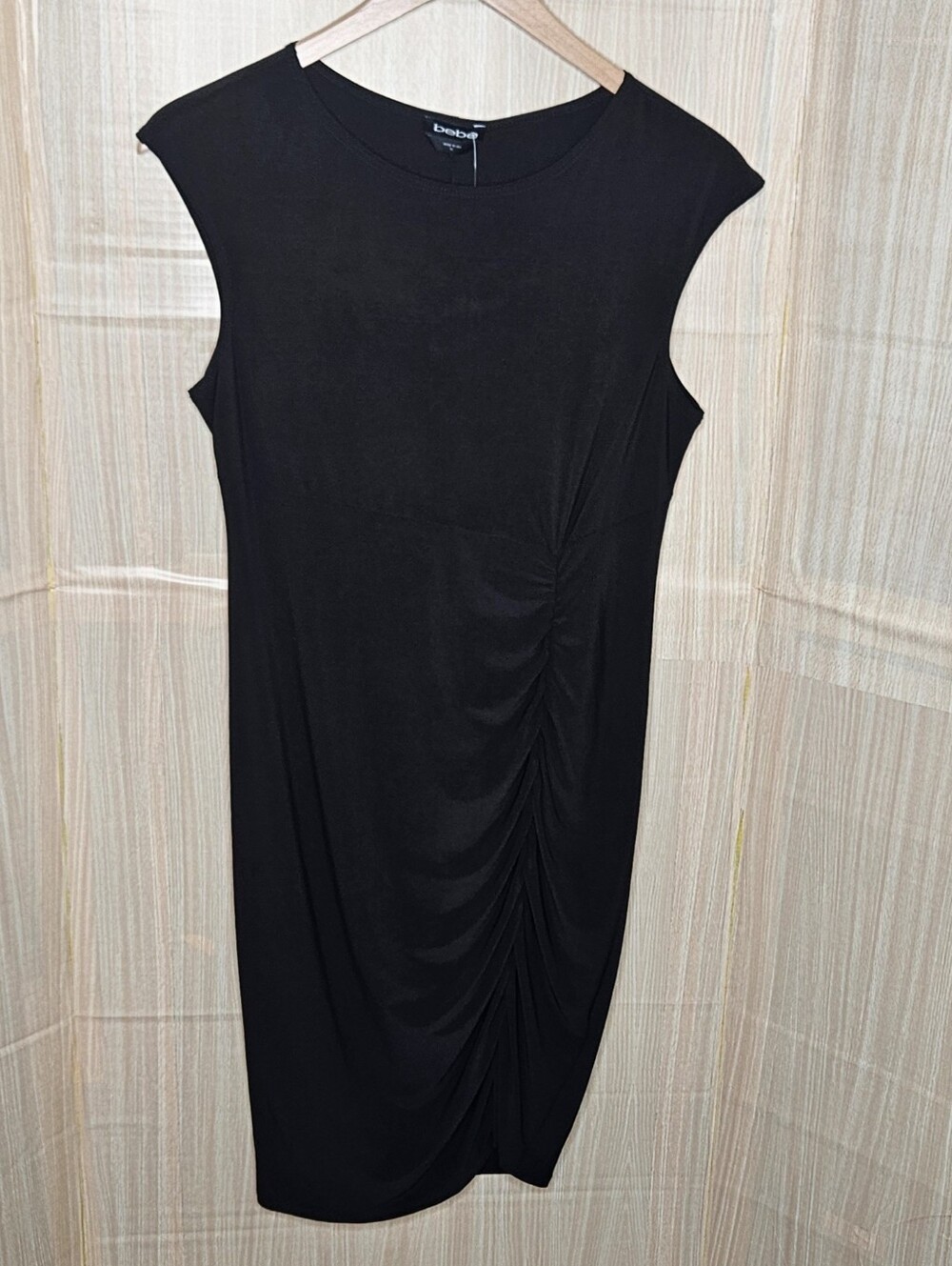 Bebe womens new black sleeveless silky side ruching dress XL
